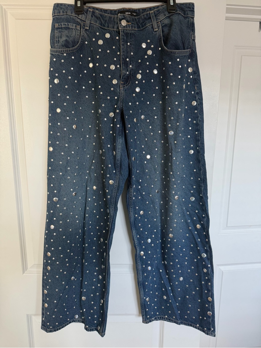 Mango Dark Blue Wide-Leg Jeans with Silver Studs